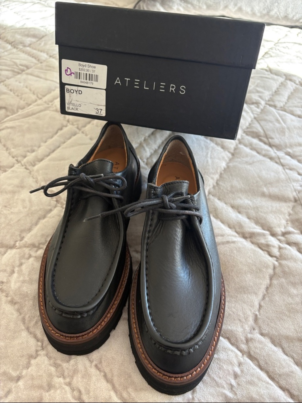 Boyd Black Leather Lace-Up Ladies Shoes Size 37